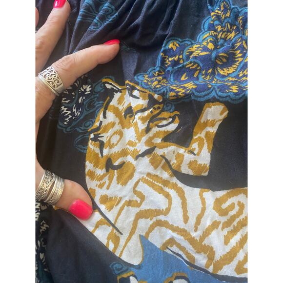 Anthropologie Puff Sleeve Smocked Mini Dress With Tiger Graphics Square Neck 2XL - Picture 3 of 8